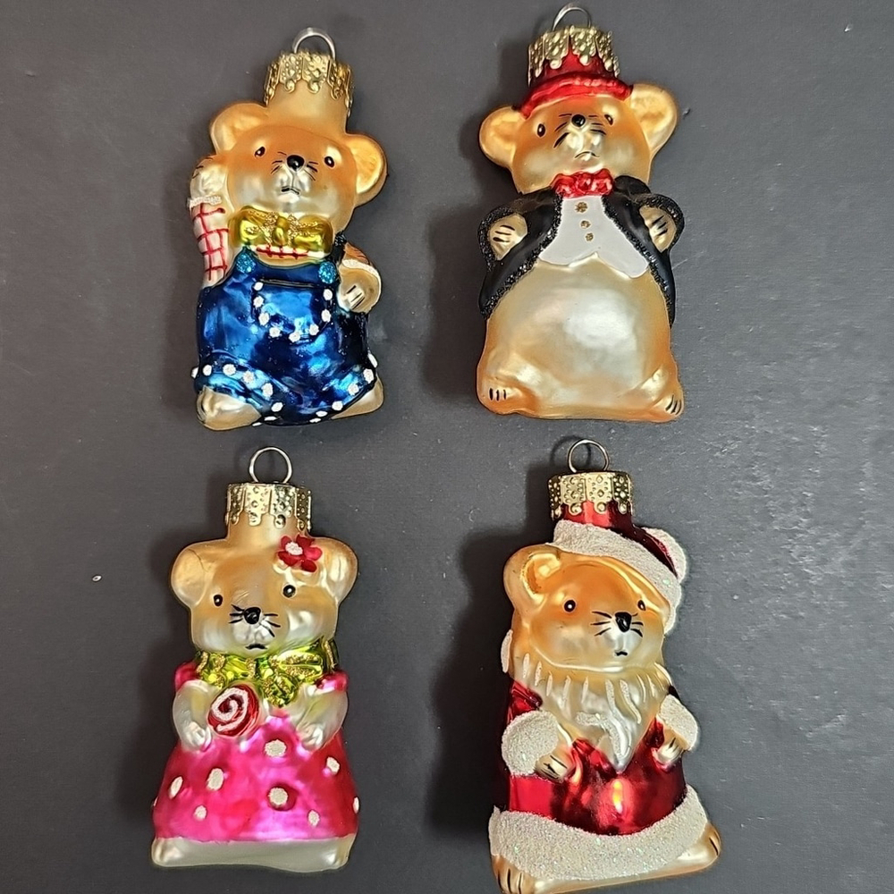 Blown Glass Christmas Ornament Baubles By Unique Treasures Bear Family Vintage